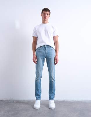 Topman Stretch Skinny Jeans In Blue