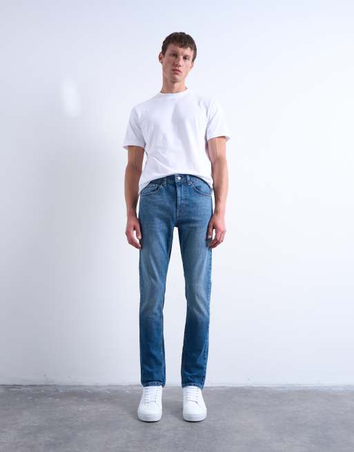Topman stretch skinny jeans in mid wash