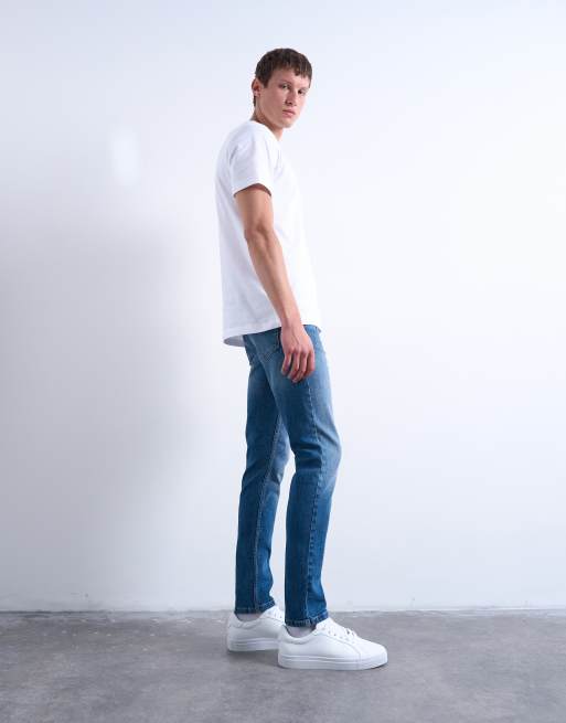 Topman stretch skinny jeans in mid wash
