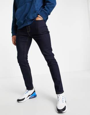 Topman stretch skinny jeans in raw denim-Blue