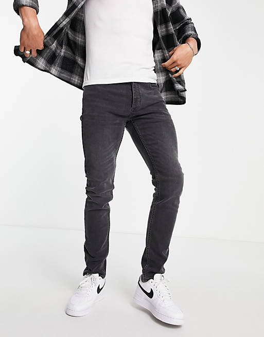Topman stretch skinny jeans in washed black 