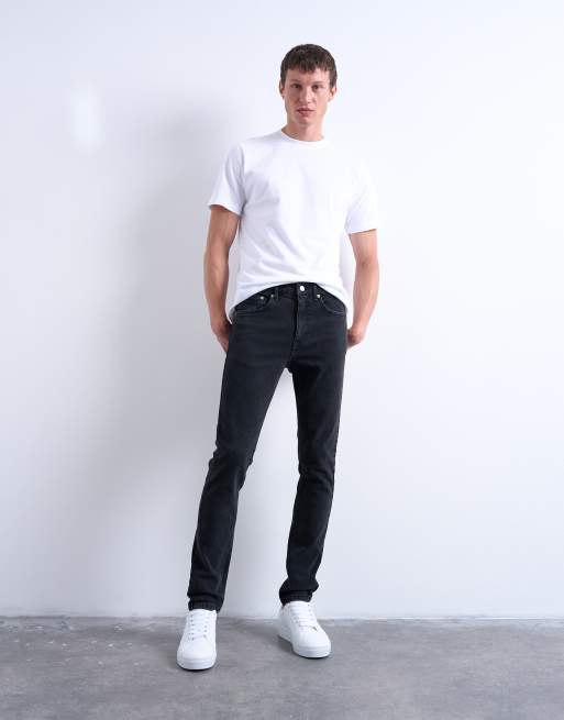 Topman stretch skinny jeans in washed black