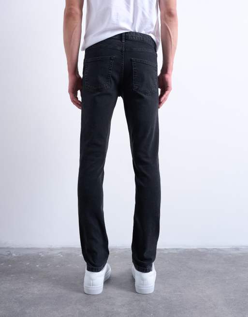 Topman stretch skinny jeans in washed black