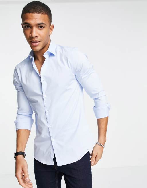 Topman stretch skinny shirt in light blue