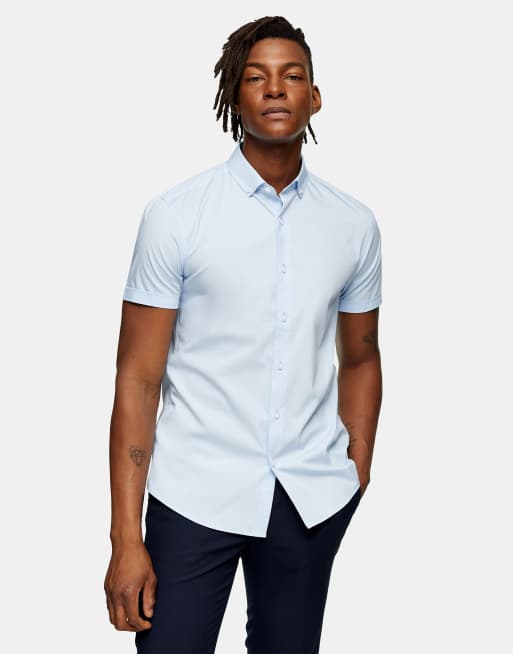 Topman stretch skinny shirt in light blue