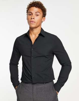 Topman stretch skinny smart shirt in black - ASOS Price Checker