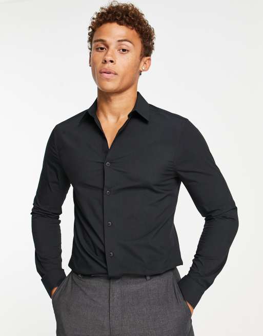 Topman stretch skinny smart shirt in black | ASOS