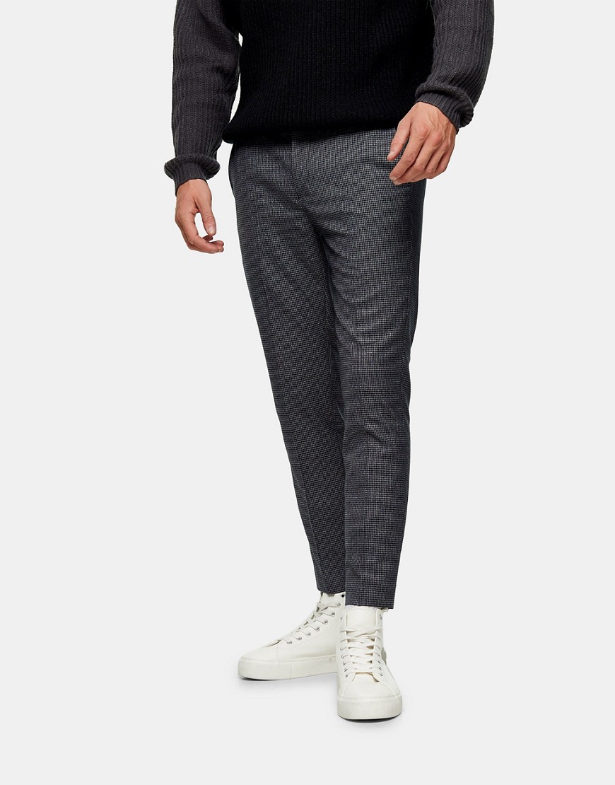 Topman stretch skinny smart sweatpants in gray check-Grey