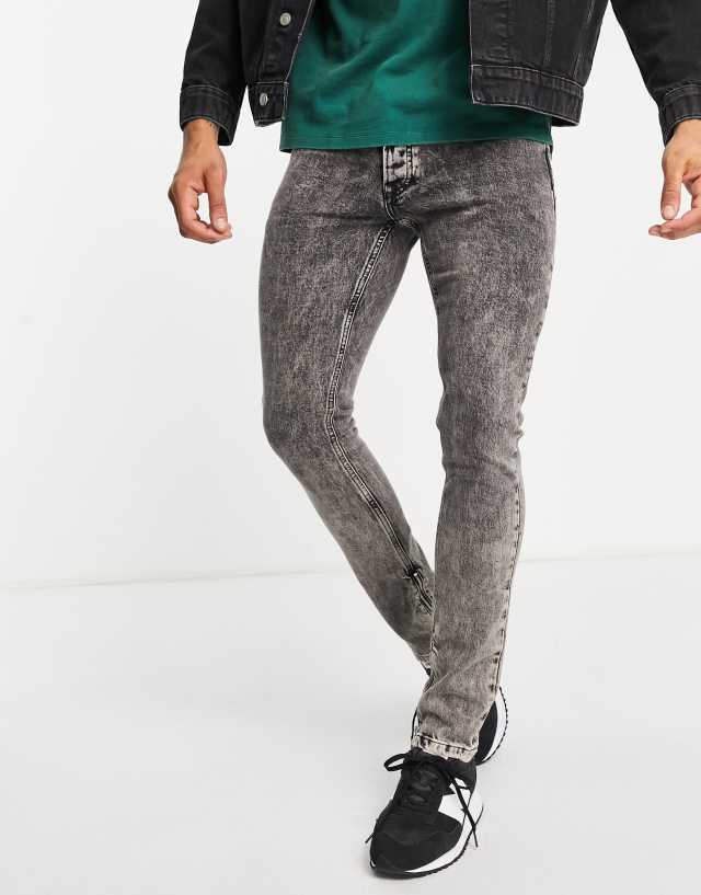 Topman - stretch skinny stacked zip jeans in black acid wash