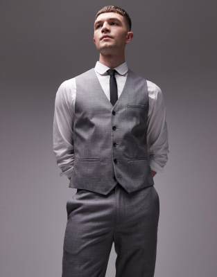 TOPMAN TEXTURED SUIT VEST IN GRAY