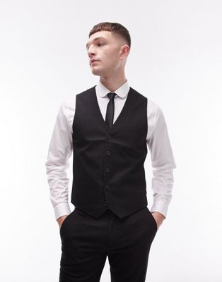 Topman textured suit waistcoat in black