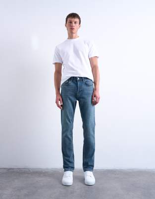 Topman Stretch Slim Jeans In Blue