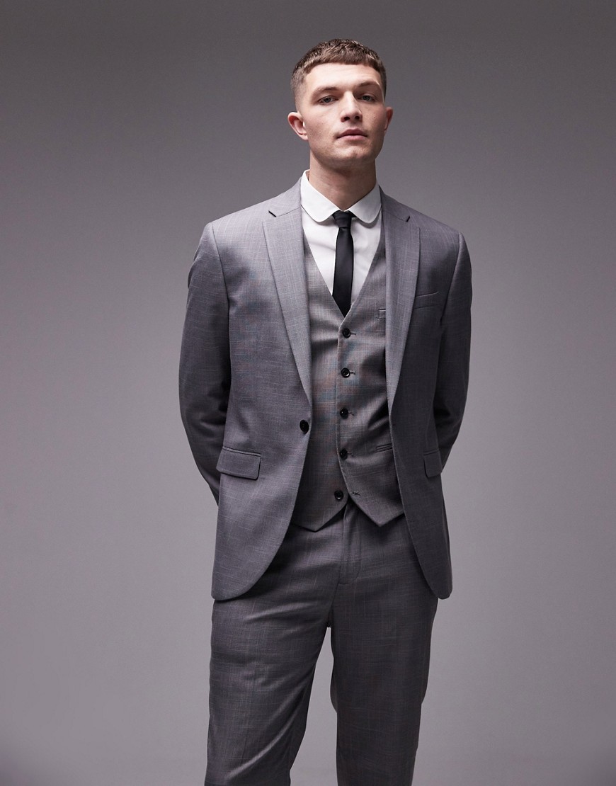 Topman stretch slim suit jacket in grey
