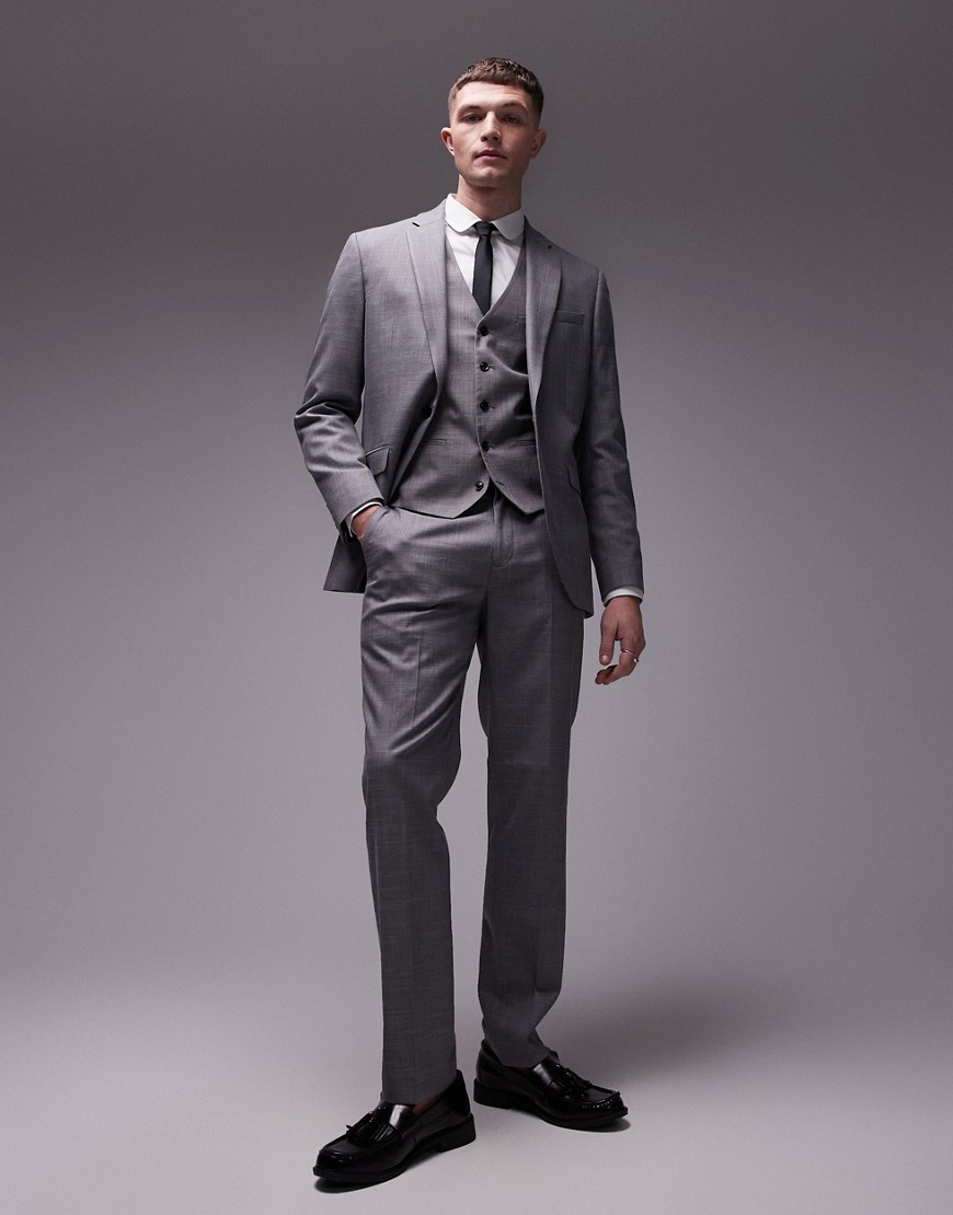Topman stretch slim suit pants in gray