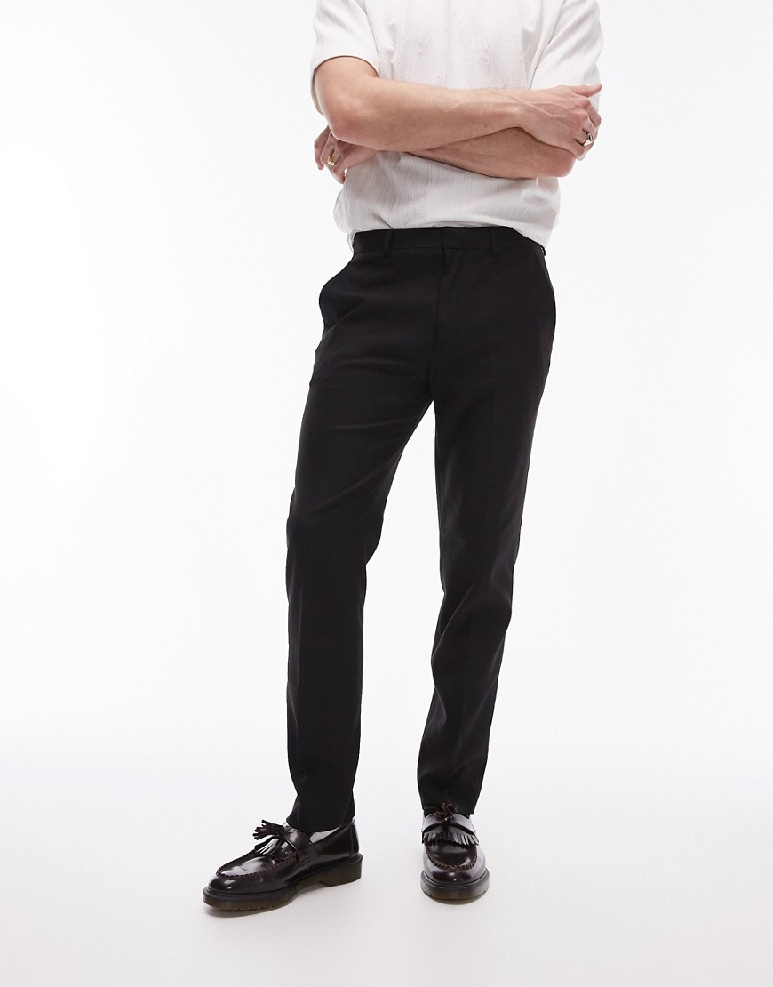 stretch slim textured suit pants in black