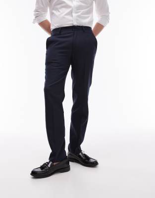 Topman Stretch Slim Textured Suit Pants In Navy