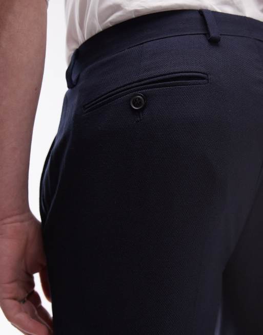 Topman stretch slim textured suit pants in navy, 4 of 5