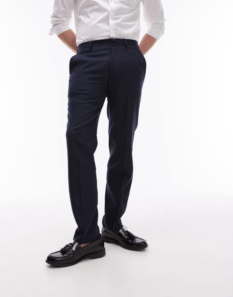 Topman stretch slim textured suit trousers in navy - view 1