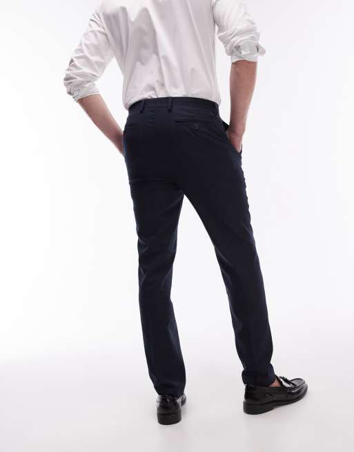 Topman stretch slim textured suit trousers in navy, 2 of 5