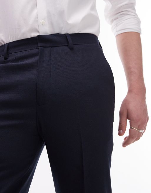 Topman stretch slim textured suit trousers in navy, 5 of 5