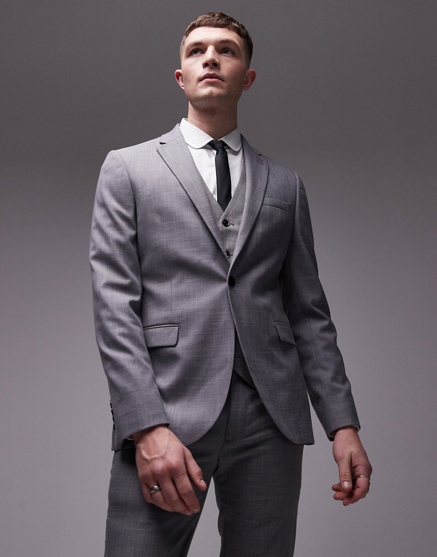 stretch super skinny suit jacket in gray