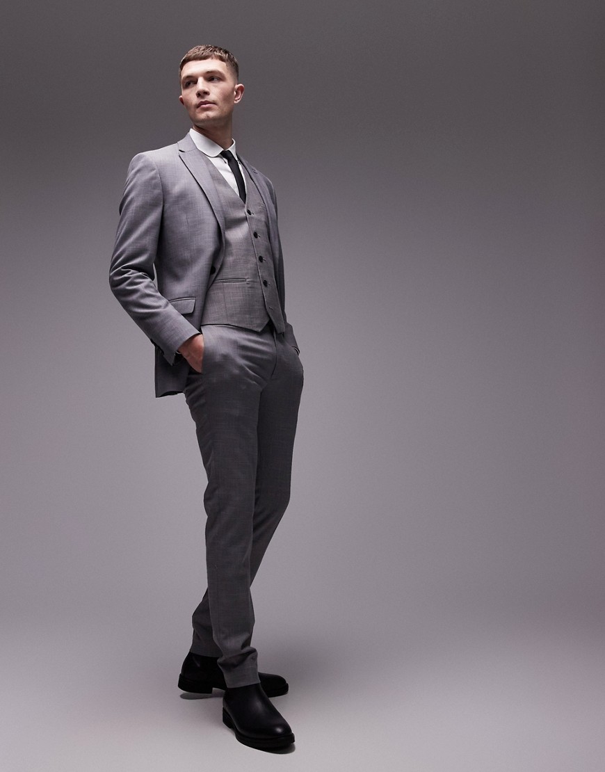 Topman Stretch Super Skinny Suit Pants In Gray