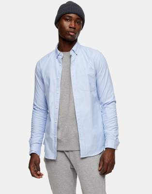 Topman stretch tab oxford shirt in blue-Blues