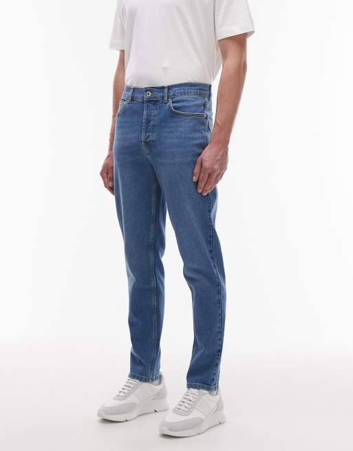 Topman stretch taper jean in mid wash blue, 3 of 5