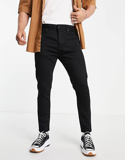 Topman stretch tapered jeans in stay black