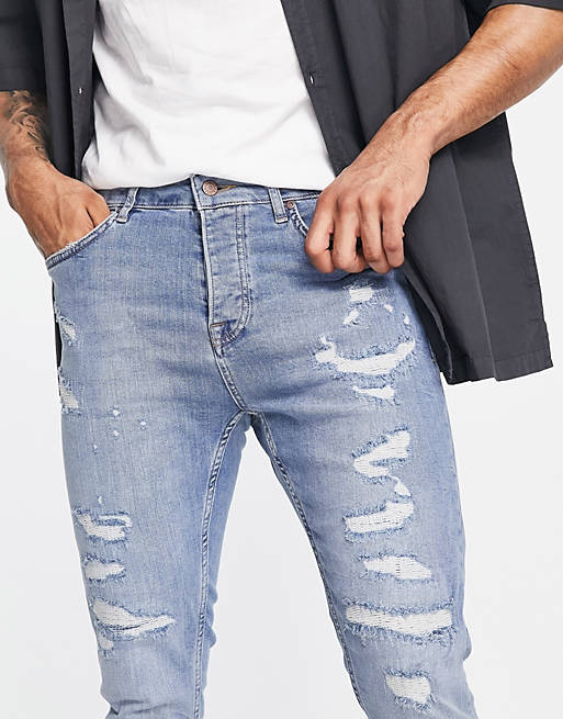 Topman taper and jeans in wash blue | ASOS