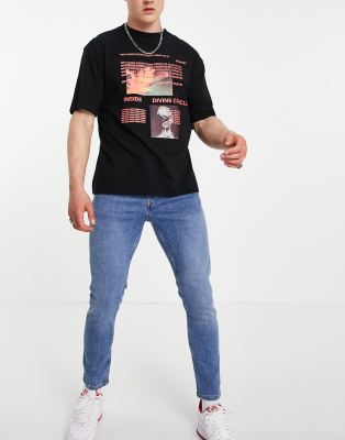 Topman stretch tapered jeans in mid wash - ASOS Price Checker