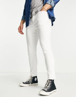 Topman stretch tapered jeans in white