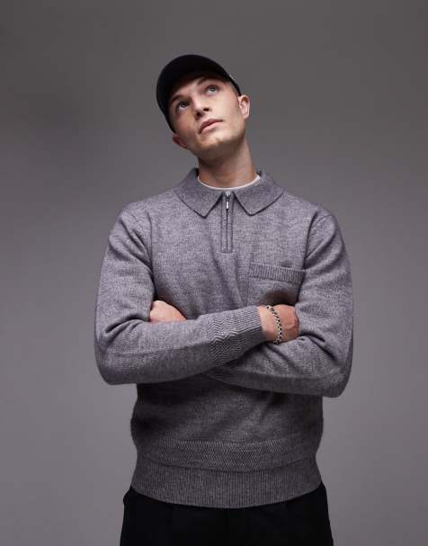 Topman – Strick-Polohemd in Grau mit Reißverschluss - view 1