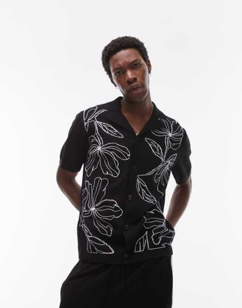 Topman – Strickhemd in Schwarz mit platzierter Stickerei vorne - view 1
