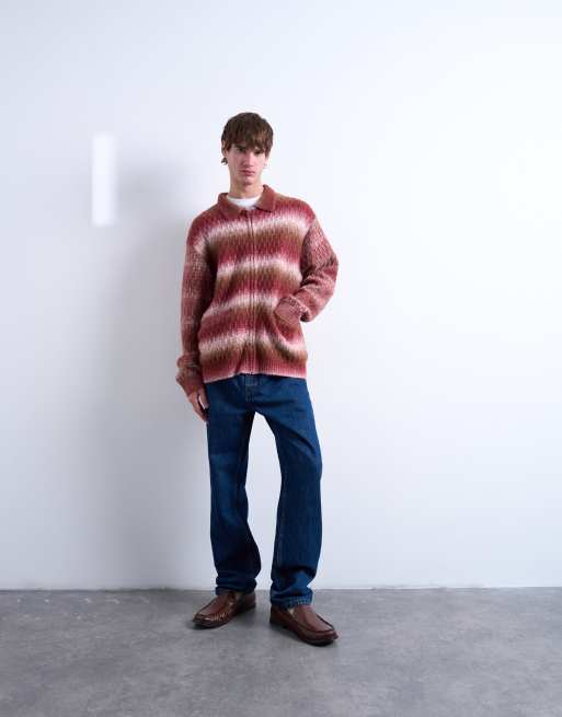 Topman – Strickjacke aus Wollmischung in Braun mit durchgehendem Reißverschluss, 4 von 5
