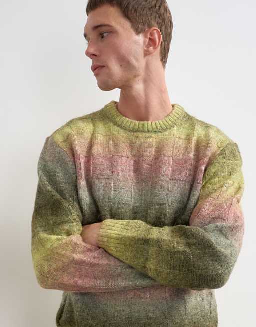 Topman Strickpullover in lockerer Passform mit Space-Dye-Garn und Karomuster in Grün, 3 von 5