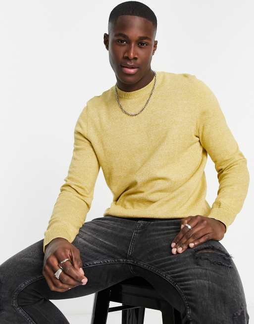 Topman – Strickpullover in Senfgelb mit Rundhalsausschnitt