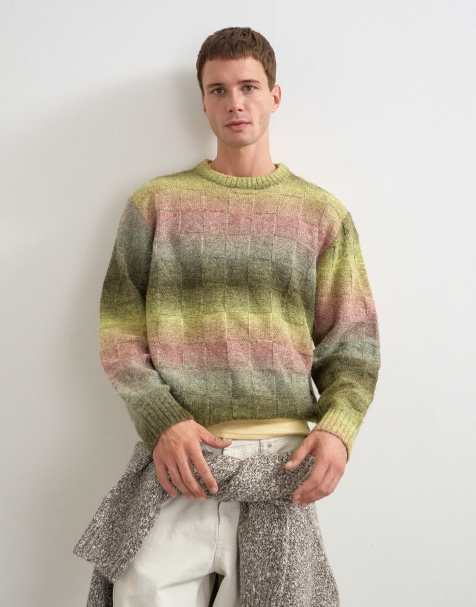 Topman striktrøje i relaxed fit med space dye og ternet design i grøn - view 1