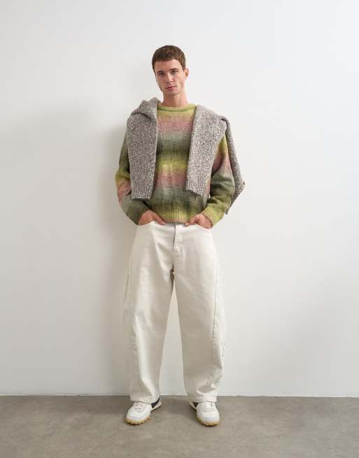 Topman striktrøje i relaxed fit med space dye og ternet design i grøn, 2 af 5