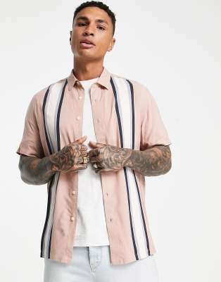 Topman stripe bowling shirt in pink | ASOS