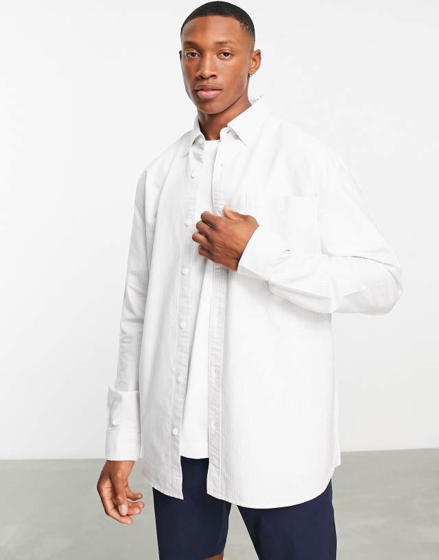 Topman stripe oxford shirt in gray and white