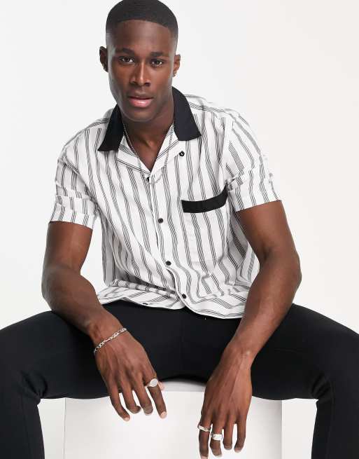 Topman stripe shirt in black and white | ASOS