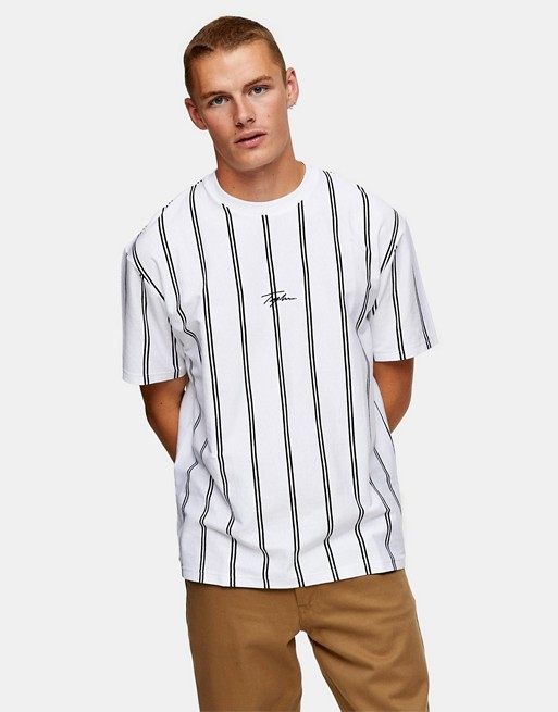 Topman stripe signature t-shirt in white