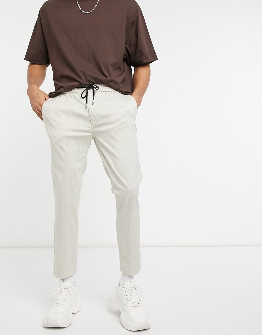 Topman stripe sweat style pants in stone-Neutral