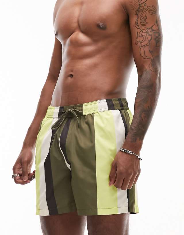 Topman stripe swim shorts in green