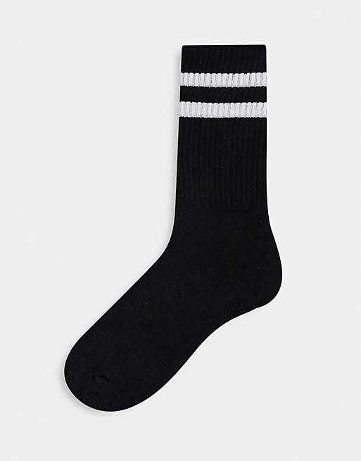 Topman stripe tube socks in black with white