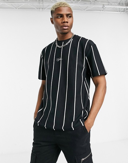 Topman striped t-shirt with signature print in black