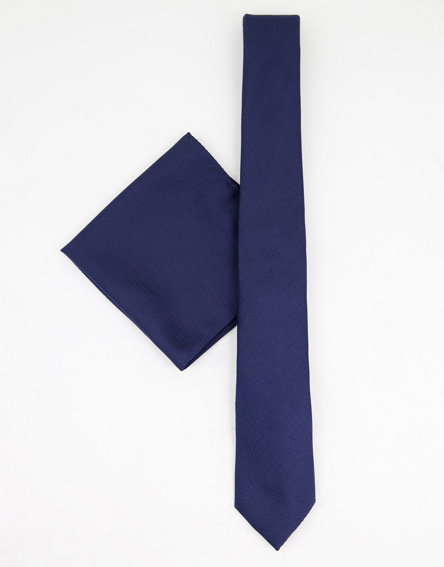 Topman - Stropdas met textuur en contrast in marineblauw