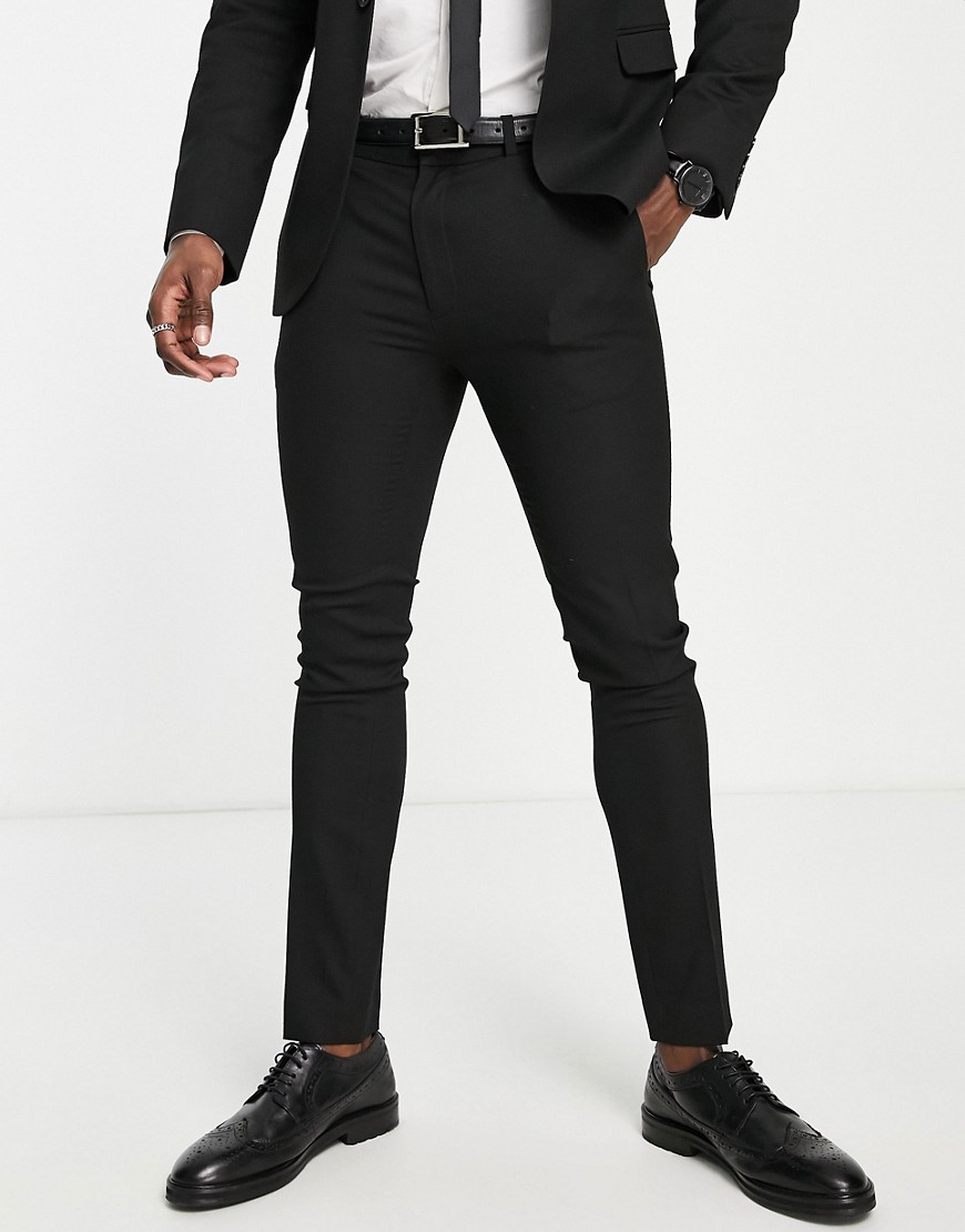 topman -  – Strukturierte Anzughose in Schwarz mit superschmalem Schnitt
