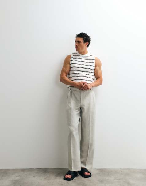 Topman – Strukturierte Hose in Steinbeige mit weitem Schnitt und Gürtel - view 1